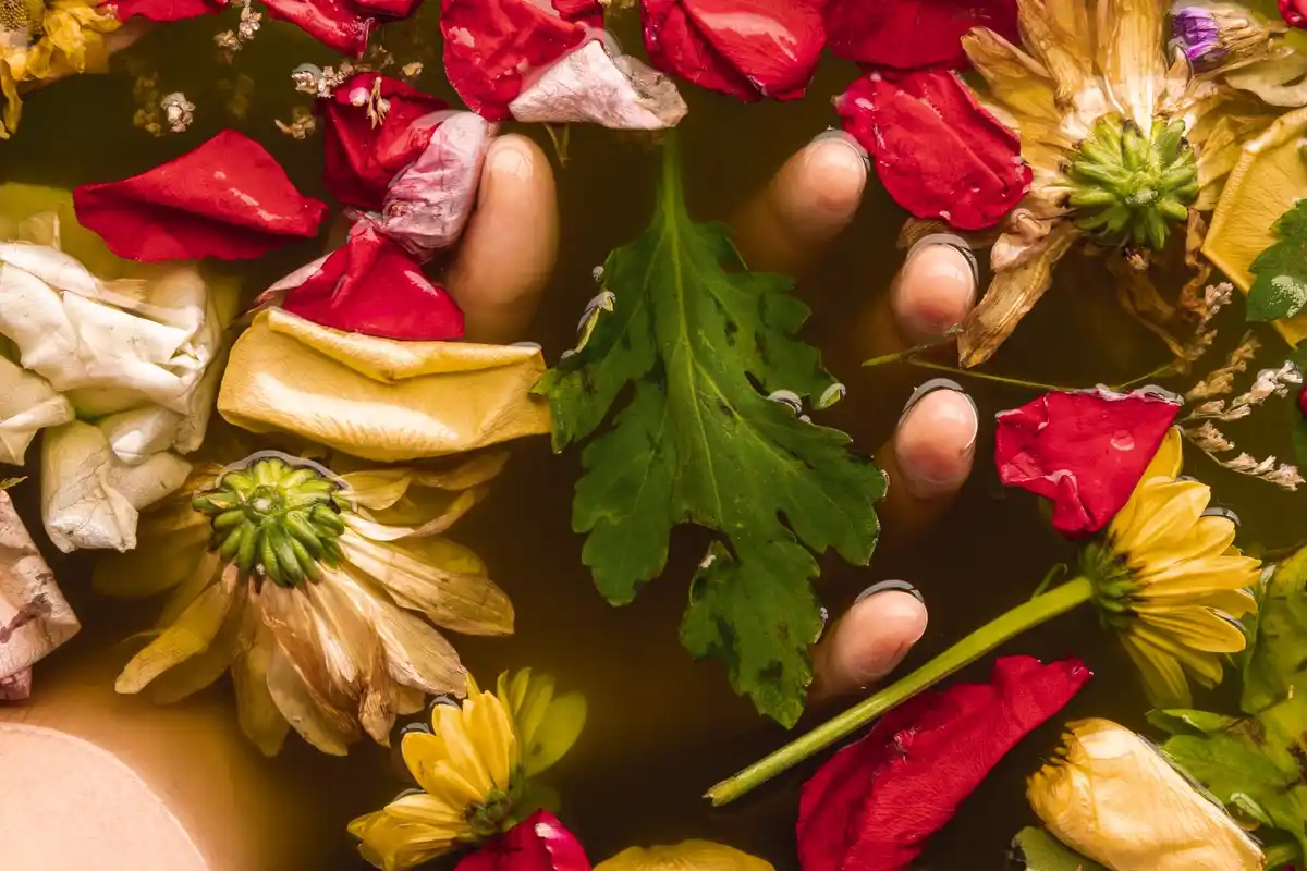 colorful mixed garden with flowers and herbs attracting beneficial insects