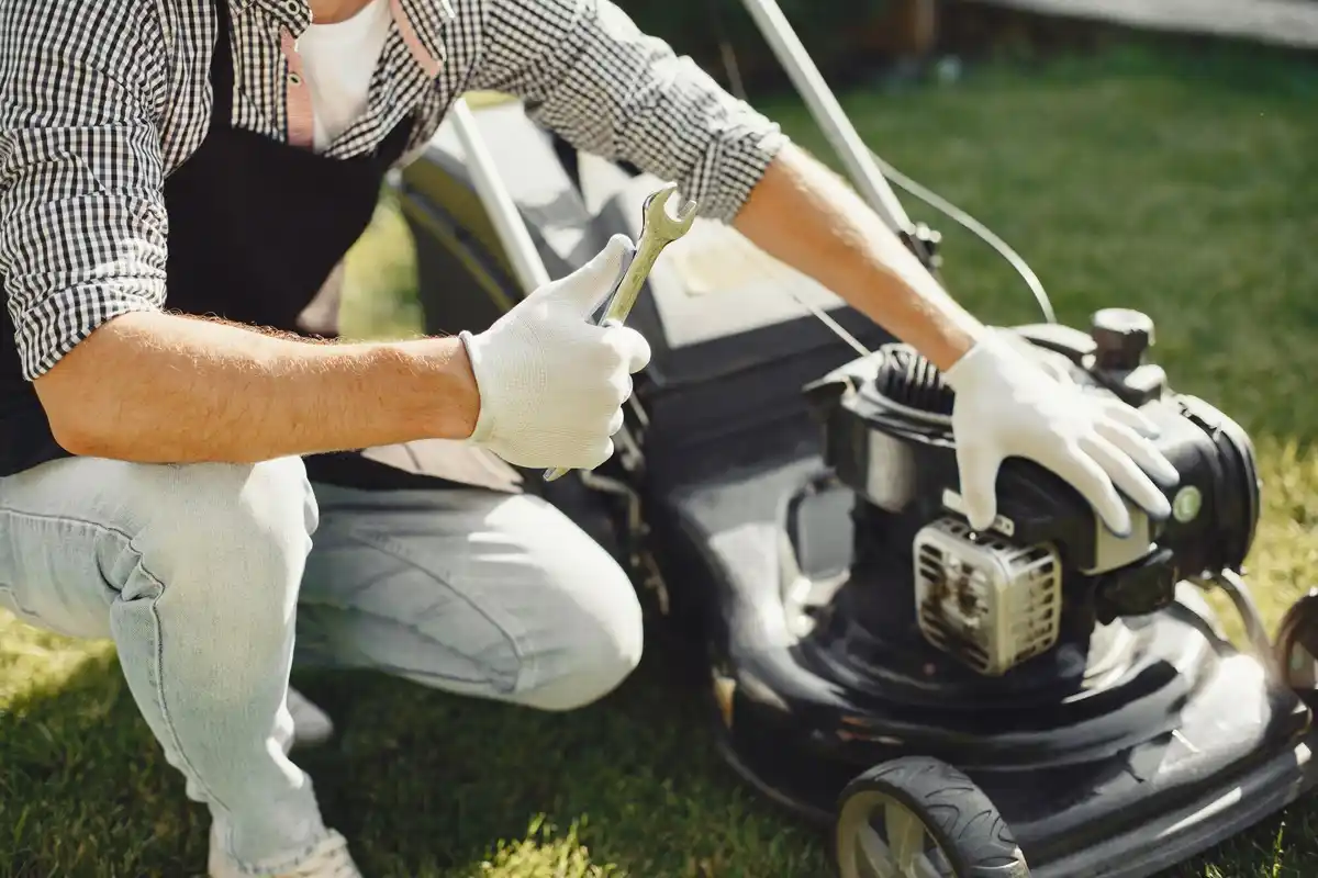 lawn mower maintenance close up