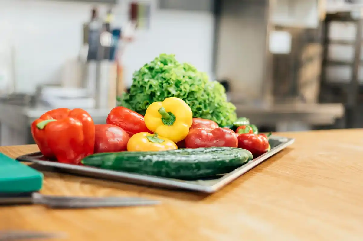 fresh vegetables in refrigerator drawer