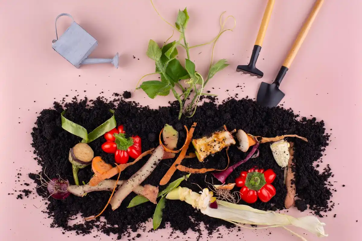 Fresh compost and garden soil for vegetable gardening