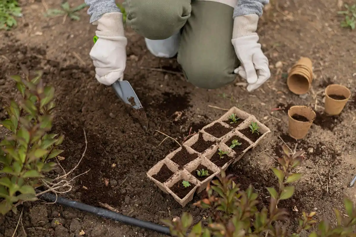 vegetable seedlings in garden early spring
