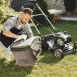 Dutch garden lawn mower cutting grass sunny day