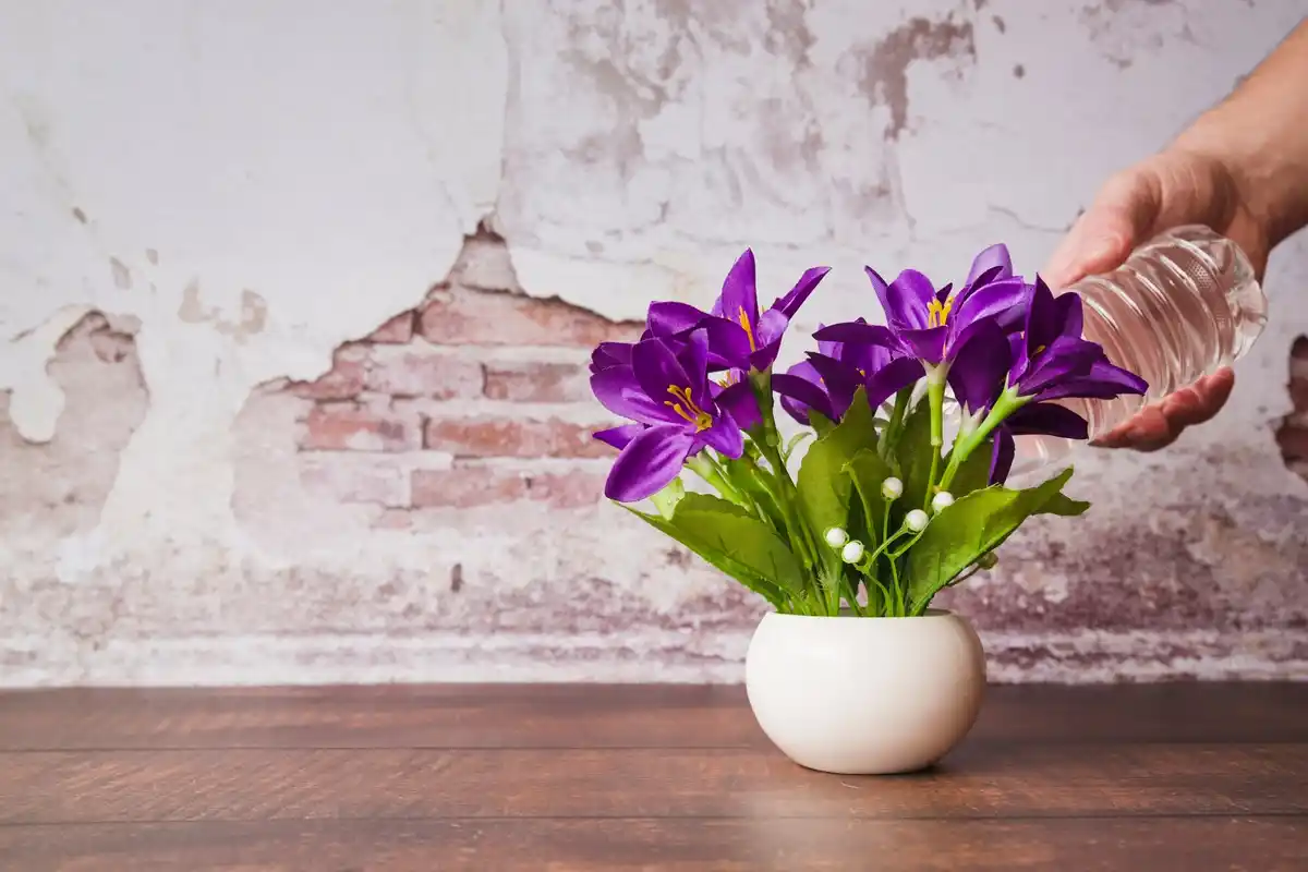 fresh cut flowers in vase with water close up