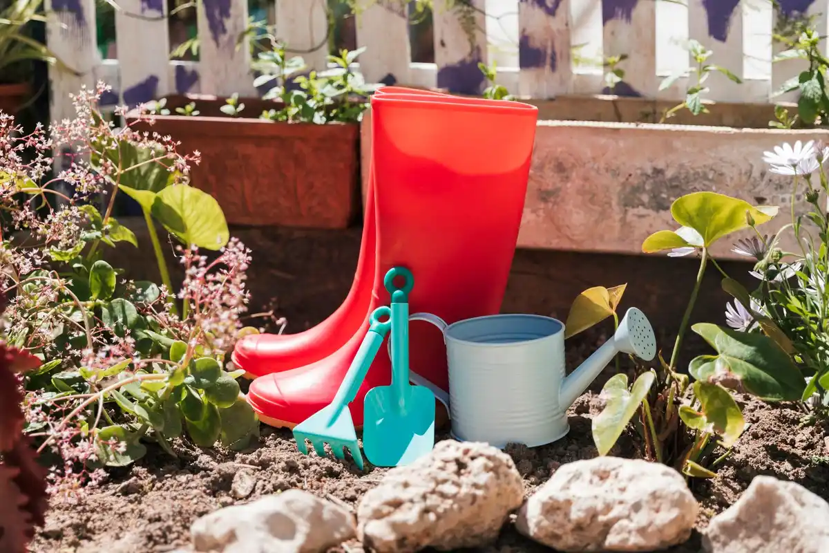 rusty and clean gardening tools maintenance outdoors
