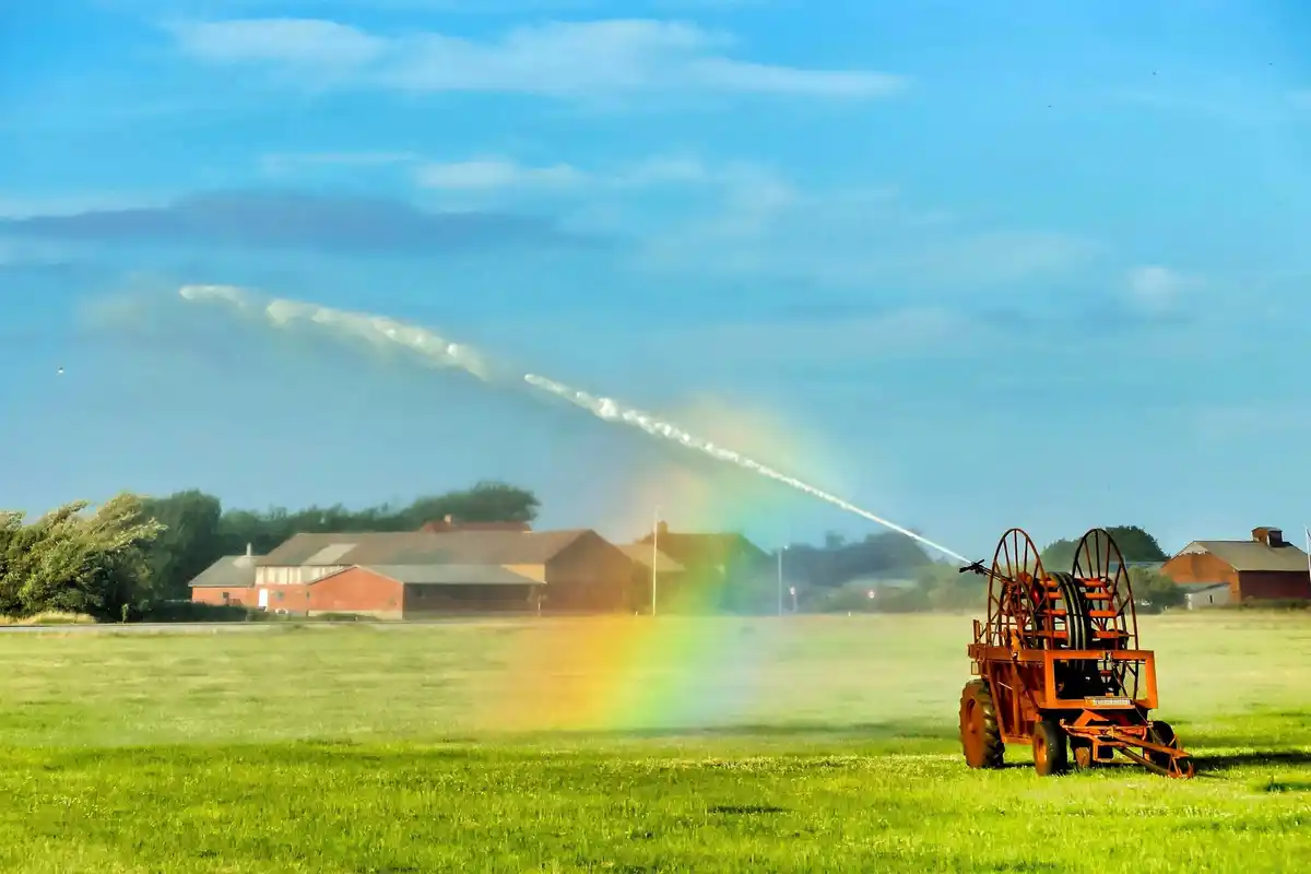 automatic lawn sprinkler in dutch garden
