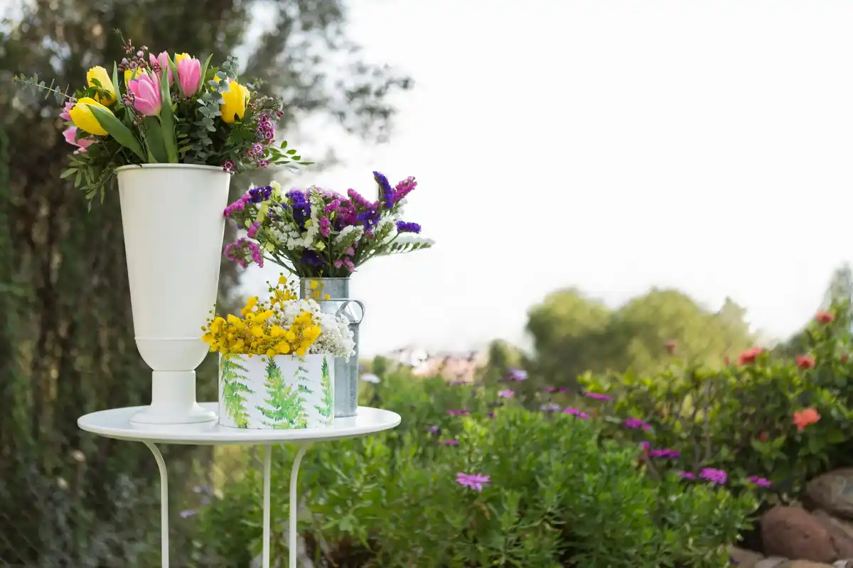 Dutch garden herbs and flowers blooming in spring