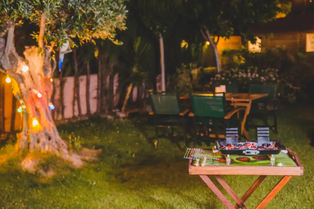 cozy backyard garden lighting with solar string lights in netherlands