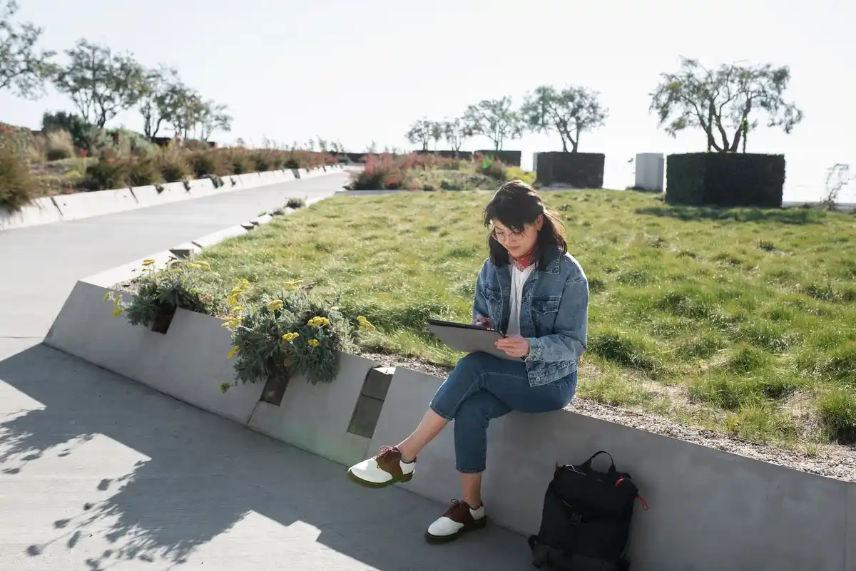 strakke tuin met betonplaten en nette borders
